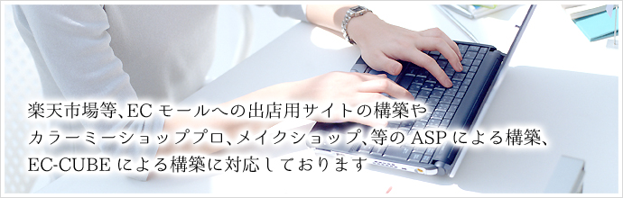 楽天市場等、ECモールへの出店用サイトの構築やカラーミーショッププロ、メイクショップ、等のASPによる構築、EC-CUBEによる構築に対応しております
